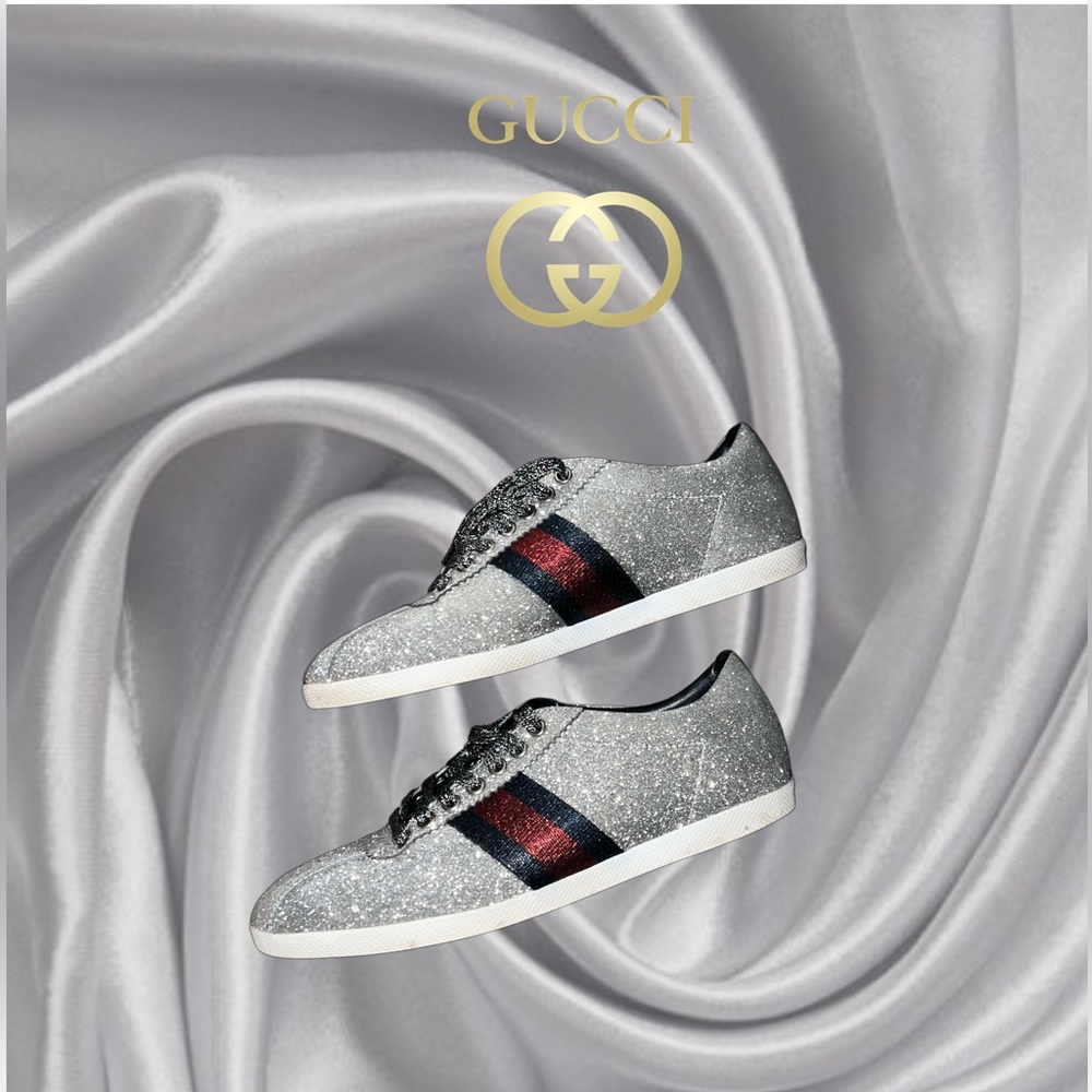 Gucci Glitter Silver Sneaker with Studs